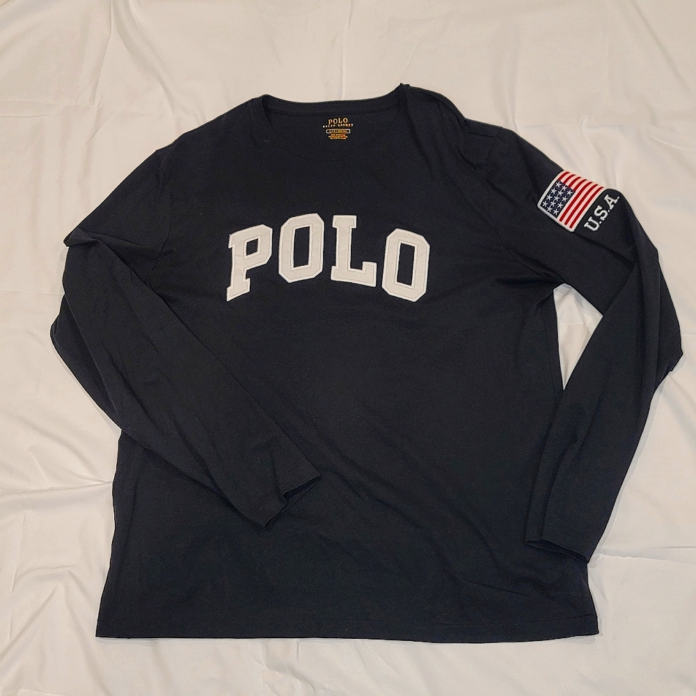 Ralph Lauren Polo Graphic Crew Neck Long Sleeve Aviator Black Mens T Shirt Large
